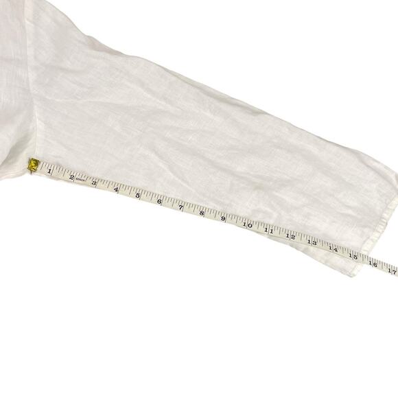 J. Jill White Linen Popover Collared Top Womens Size Medium Petite 3/4 Sleeve - Picture 12 of 15